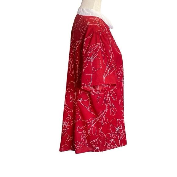 Unique Vintage Women's Top Red Floaral Button Up  Tie Neck Blouse Size 16 1X - Picture 5 of 7